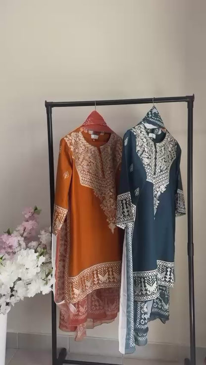 Summer Luxe: 3-Piece brown  Embroidered Dress
